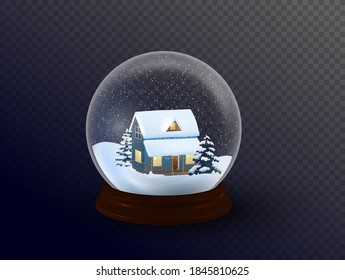 Snow globe with a town. All elements and textures are individual objects. Vector illustration scale to any size.