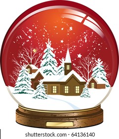 Snow globe with a town. All elements and textures are individual objects. Vector illustration scale to any size.