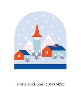 Snow Globe Snow Town Flat Vector Illustration