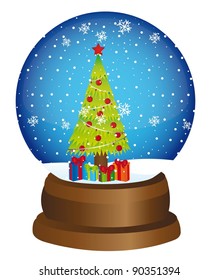 snow globe with tree and gifts over white background. vector
