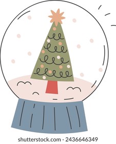 Snow Globe With Tree Vector Illustration