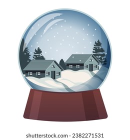 snow globe with two winter houses on white background
