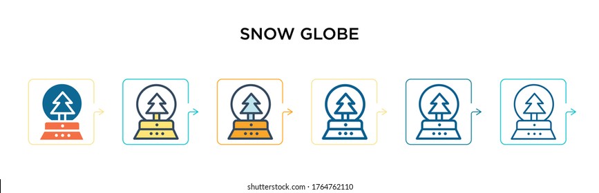 Snow globe vector icon in 6 different modern styles. Black, two colored snow globe icons designed in filled, outline, line and stroke style. Vector illustration can be used for web, mobile, ui