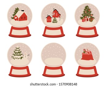 Snow globe vector illustration. Christmas snow globe set in flate style.