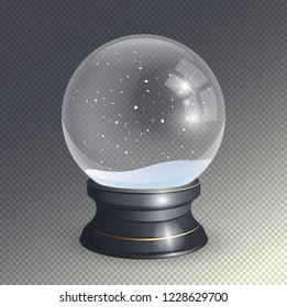 Snow Globe vector illustration. Empty snowglobe. Crystal 3d Sphere. Transparent glass ball. New Year gift