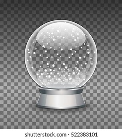 Snow Globe Vector Illustration. Empty Snowglobe. Crystal 3d Sphere. Transparent Glass Ball. New Year Gift.