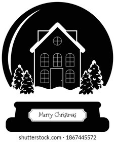 Vector de globo de nieve Ilustración, globo de nieve svg blanco y negro, globo de nieve con una casa dentro, feliz navidad
