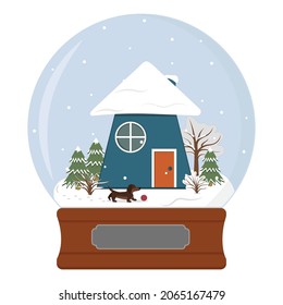 Snow globe with winter landscape, color vector isolated cartoon-style illustration