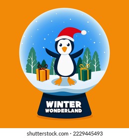 Snow Globe Winter Wonderland with Penguin and Gift Box