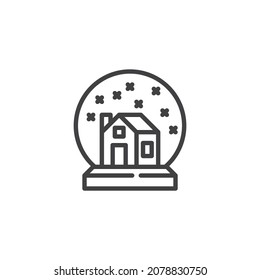 Snow globe with a xmas house line icon. linear style sign for mobile concept and web design. Christmas snow ball outline vector icon. Symbol, logo illustration. Vector graphics