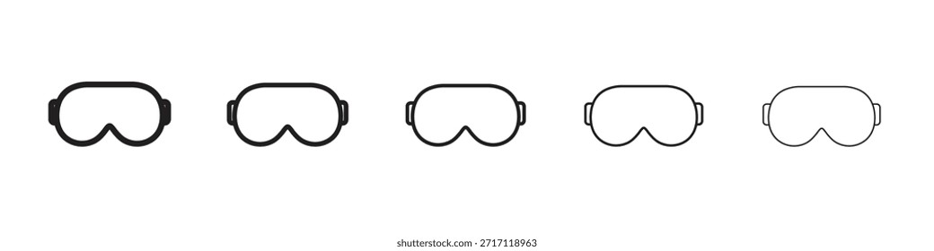 Símbolo de icono de gafas de nieve en línea delgada, contorno negro y estilo de trazo