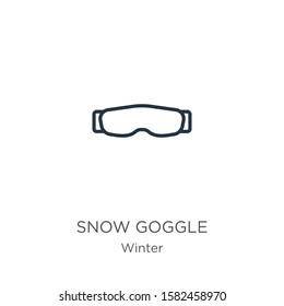 Snow goggle icon. Thin linear snow goggle outline icon isolated on white background from winter collection. Line vector sign, symbol for web and mobile
