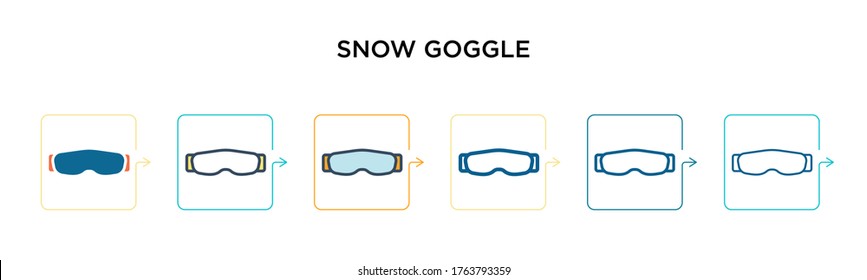 Snow goggle vector icon in 6 different modern styles. Black, two colored snow goggle icons designed in filled, outline, line and stroke style. Vector illustration can be used for web, mobile, ui