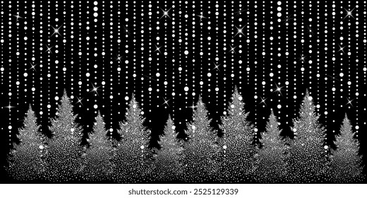 Snow graphic trees. Christmas trees. Snow needles. Happy New Year. Hand drawn. Not AI, vector illustrations