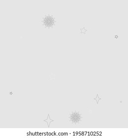 Snow Gray Snowflake Soft Mystery Pattern. Monochrome Sky White Stars Christmas Silver Illustration. Winter Chaotic New Year Magic Holiday Composition. Cozy Grey Pastel Cold Mandala Wallpaper.