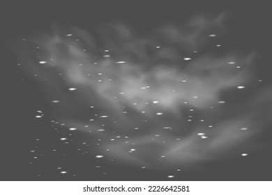 Snow gray transparent background. Christmas snowy winter design. White falling snowflakes, abstract landscape. Cold weather effect. Magic nature fantasy snowfall decoration. Vector illustration