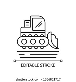 Snow grooming linear icon. Process of manipulating snow for recreational uses. Thin line customizable illustration. Contour symbol. Vector isolated outline drawing. Editable stroke