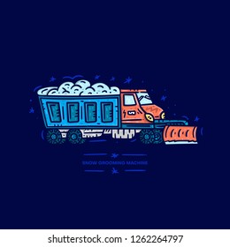Snow grooming machine. Ice and snow removing. Vector illustration