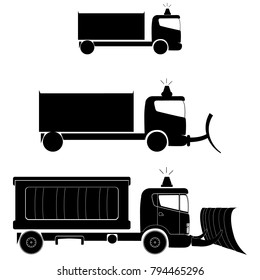 Snow grooming machine. winter highway service. Set  snow removal