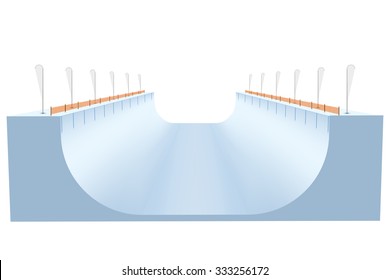 Snow half pipe for Freestyle rider jump. Vector Illustration isolated on background.