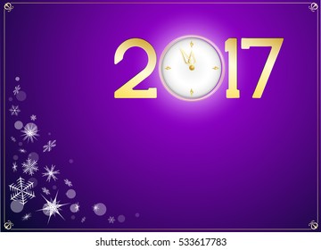 Snow and happy new year 2017 with clock abtract background