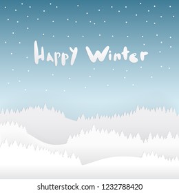 Snow and happy winter season background with forest landscape