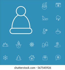 snow hat cap vector line icons set