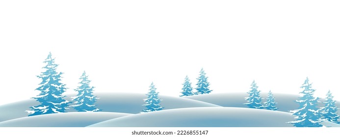 Colina de nieve y árbol cubierto de nieve, adorno de pie de cabecera o diseño de elementos para invierno y cristmast, color azul