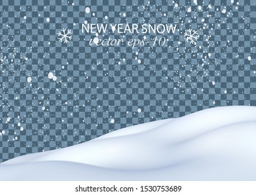 Snow hills .Realistic snow landscape.Falling snow vector .Winter background for new year.