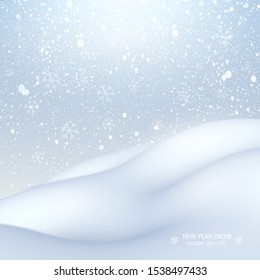 Snow hills .Realistic snow landscape.Falling snow vector .Winter background for new year .