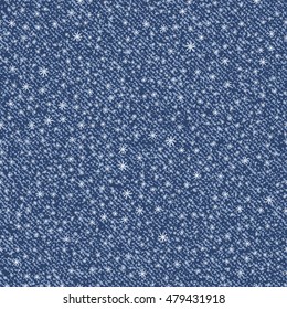 Snow. Holiday Wallpaper. Christmas and New Year. Winter endless background.  Vector Denim seamless pattern with Snowflakes. Blue jeans cloth.