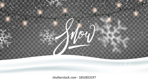 Snow holiday winter background. Winter holiday scene. Realistic snow transparent overlay