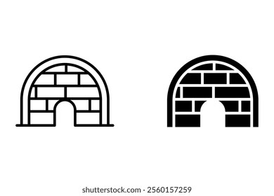 snow house icon set in thin line and black color, on white background