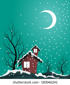 Snow House in The Night Vector