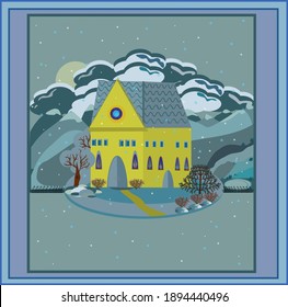 Snow house on the edge of the forest