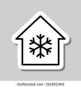 Schnee, Haus eine einfache Ikone. Flaches Design. Aufkleber mit Schatten auf grauem Hintergrund.ai