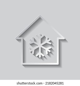 Snow, house simple icon. Flat design. Paper style with shadow. Gray background.ai