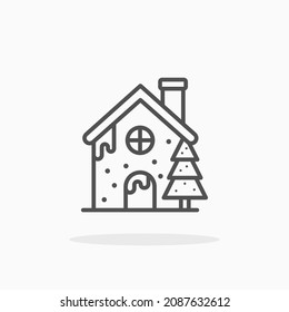 Snow House with snow and tree icon. Editable Stroke and pixel perfect. Outline style. Vector illustration. Enjoy this icon for your project.