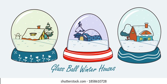 Casa de nieve en invierno Globe Glass Ball conjunto de ilustraciones