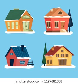 Snow houses set. Flat cartoon style vector illustration.