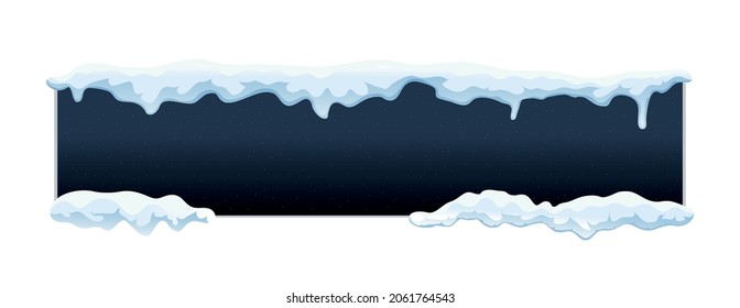 Schneekappen-Komposition mit horizontalem Loch mit Schneeflocken, umgeben von Pfählen der Schneevektorgrafik