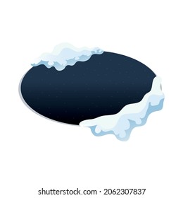 Snow ice cap composition with oval shaped hole with snowflakes surronded by piles of snow vector illustration