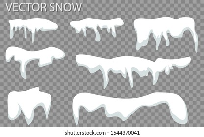 Snow, ice cap with shadow. Snowfall and snowflakes. Winter season. Transparent Christmas and New Year background. EPS 10