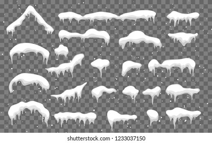 Nieve, capa de hielo con sombra. Elementos nevados sobre fondo invernal. Nevada y copos de nieve. Navidad y Año Nuevo, temporada de invierno. Ilustración vectorial.