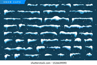 Snow, ice cap with shadow. Snowy elements on winter background. Snowfall and snowflakes. Christmas and New Year, Winter season. Vector illustration.