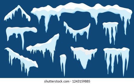 Snow, ice cap. Snowfall and snowflakes. Winter season. Blue background. Christmas and New Year time.