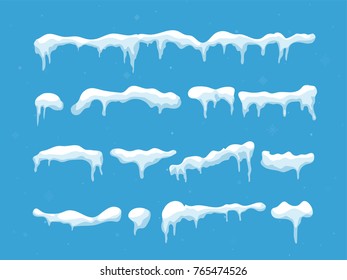 Snow, ice cap. Snowfall with snowflakes. Winter season. Isolated on white background.