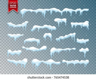 Snow, ice cap. Snowfall with snowflakes. Winter season. Isolated on transparent background.