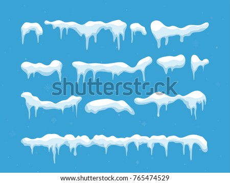 Snow, ice cap. Snowfall with snowflakes. Winter season. Isolated on white background.