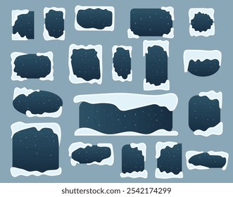 Snow ice cap template set with various shapes banner rectangular , square , oval and round vector illustration.